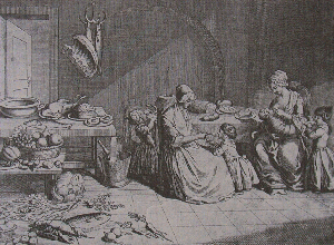『基礎教科書』に描かれた母子と食事、食物の図。